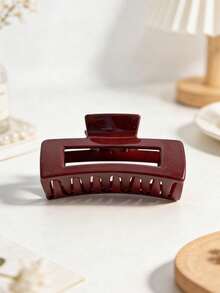 1pc Women's Minimalist Glossy Burgundy Square Hair Claw Clip, Casual Fashionable Elegant Cute Big Square Hollow 10.5cm Hair Claw, Versatile For Daily Wear, Bun Hairstyle, Won't Damage Hair - Multicolor - View 1