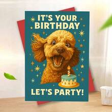 1张趣味生日贺卡，可爱贵宾犬与生日蛋糕图案，写着“生日快乐，一起庆祝吧！”，附赠信封，是送给爱狗人士的完美礼物。 - 13*18 - 查看 5