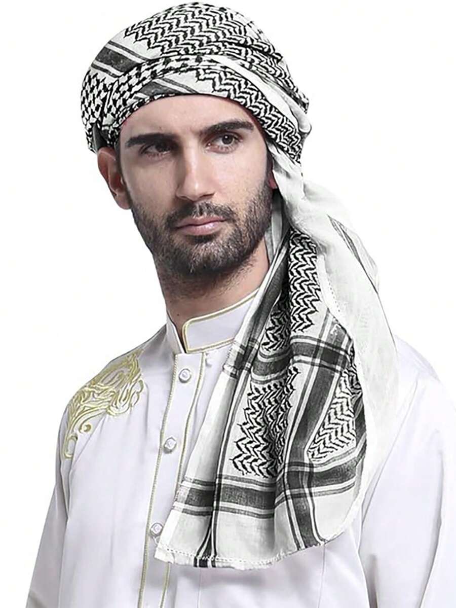 1pc Middle Eastern Jacquard Outdoor Scarf, Men's Scarf, Headwrap - Multicolor - View 1