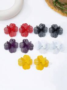 一对优雅金属质感镂空蝴蝶花朵吊坠耳环，适合女性日常、派对、节日装扮 - 黃色 - 查看 3