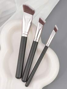 1/3pcs Angled Liquid Powder Contour Makeup Brushes Cream Blush Liquid Foundation Blending Brush Angled Professional Beauty Tools - Black - View 4