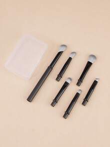 6件套迷你旅行化妆刷套装，包括粉底刷、腮红刷、眼影刷，带刷架，适合旅行/居家/办公使用，方便携带。 - 彩色 - 查看 6