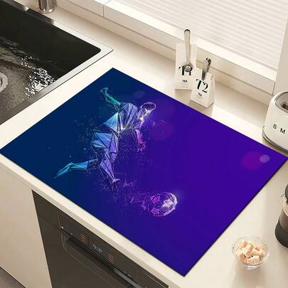 1pc Abstract Football Pattern Printed Absorbent Dish Drying Mat, Home Decor, Espresso Machine Countertop Absorbent Mat, Sink Drain Mat, Soft Faucet Absorbent Mat, Sink Cup Mat, Kitchen & Bathroom Accessories