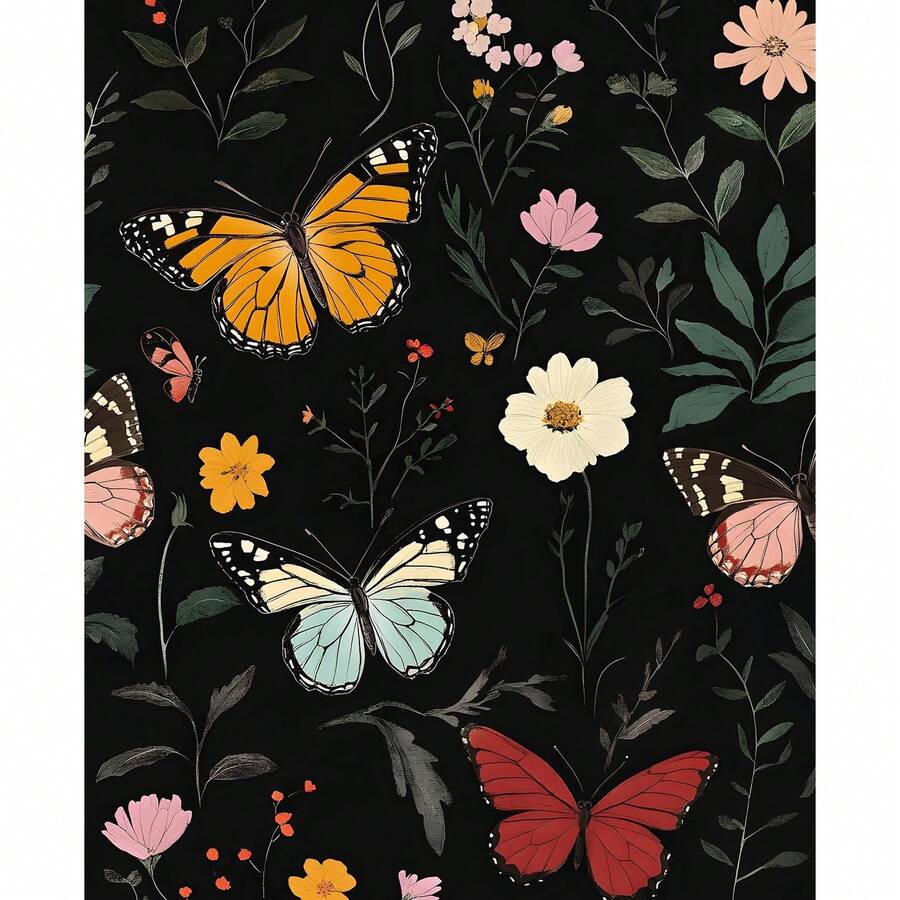 1卷复古主题植物蝴蝶壁纸，时尚植物蝴蝶印花壁纸，精致室内装饰膜，适用于房间橱柜等各种房间的装饰翻新。 - 植物 - 查看 1