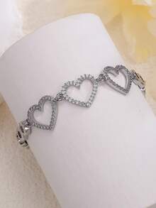 1pc Delicate Hollow Heart Bracelet, Micro-Inlaid Zirconia, Versatile Commuting & Dating Accessory, Elegant Complexion-Enhancing Daily Wear - Bracelet - View 5