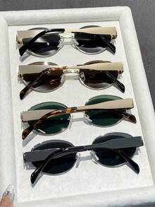 4副休闲金属不锈钢椭圆形镜框时尚眼镜，Y2K风格，适合夏季海滩旅行派对、馈赠及日常佩戴 - 彩色 - 查看 3