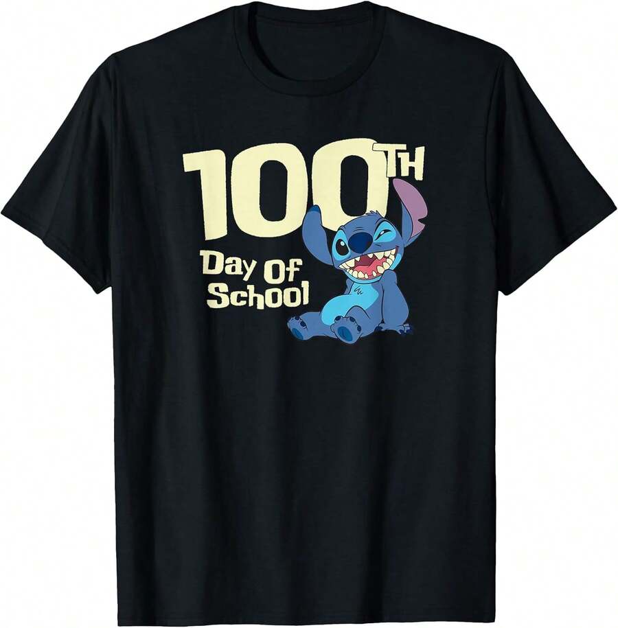 LILOS & STITCHS 100th Day Of School Wink T-Shirt T Shirts For Men,Tops For Women,Girls Clothes,Boys Clothes,Summer Tops,Funny T Shirts,Graphic Tee,Holiday Outfits For Women,Summer Holiday Outfits,Summer Tops,Gifts For Men,Girls Holiday - Black - View 1