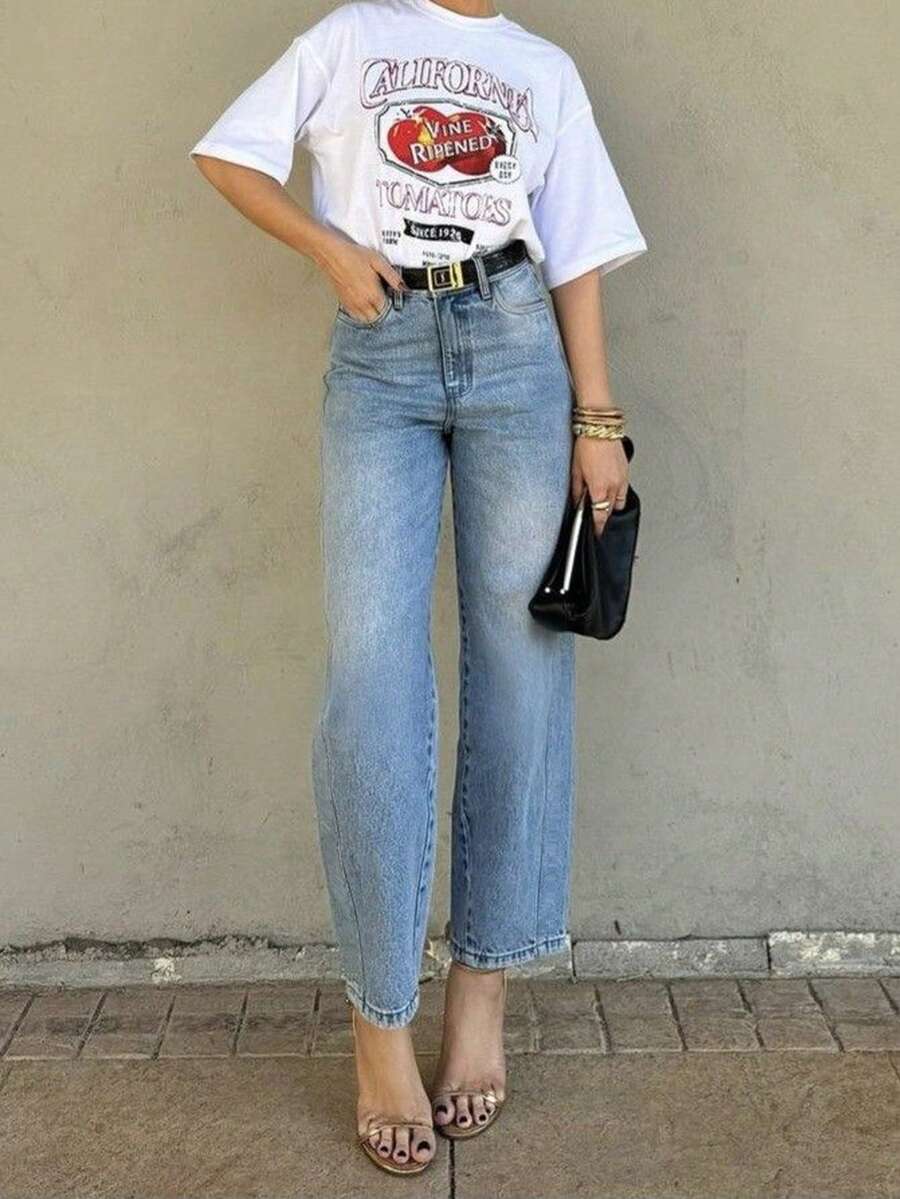 Women's Casual Elegant Fashion Patchwork Skinny 7/8 Length Jeans Spring - Light Wash - View 1