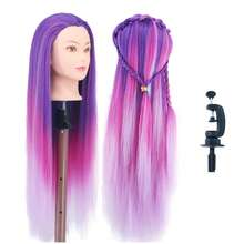 带头发的人体模型头，29英寸训练头，编发娃娃头，用于美发造型，美容美发人体模型头，练习模型头，带夹子支架 - 彩色頭模 - 查看 6