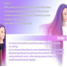 带头发的人体模型头，29英寸训练头，编发娃娃头，用于美发造型，美容美发人体模型头，练习模型头，带夹子支架 - 彩色頭模 - 查看 9