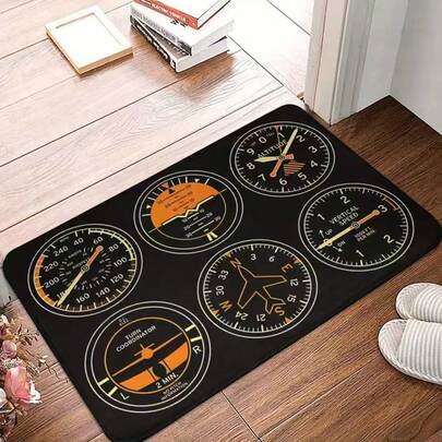 1pc Aviation Themed Anti-Slip Doormat - Airplane & Flight Instrument Design, Rectangular Polyester Mat, Suitable For Kitchen, Hallway, Bedroom Decor, Machine Washable, Hallway Runner | Unique Doormat Design | Soft Texture Mat