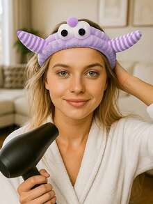 1 pieza Diadema con rayas de cuerno, diadema de baño, diadema linda, diadema de maquillaje facial de poliéster creativa, muñequera de felpa coral para uso en el baño, adecuada para lavarse la cara/sudar, diadema impermeable, adecuada para cuidado de la piel, yoga, deportes, accesorios para el cabello de fiesta de chicas - Multicolor - Ver 3