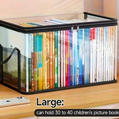 1pc Book Storage Box, Suitable For Classroom And Home, Old Book Organization, Transparent Foldable Desk Book Bag, Dust-Proof