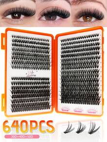 640/608片D型卷翘仿貂毛假睫毛，高容量单片假睫毛，适合新手和专业人士在家DIY。30D+40D+50D+60D+80D+100D混合款式分段式假睫毛册，可打造不同眼妆效果，柔软自然，持久轻盈。 - D - 查看 9