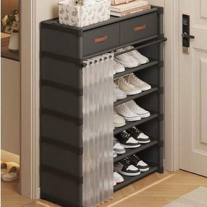 1 pieza Estantería multiusos para zapatos con cortina, gabinete para zapatos, estantería de almacenamiento y exhibición con cajón, organizador de zapatos de alta capacidad, apto para uso interior y exterior, ideal para la entrada, el hogar, regalo de Navidad y Año Nuevo