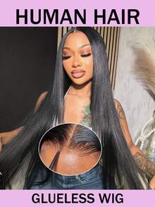 直发无胶假发，150%密度，直发蕾丝前假发，4x4预剪透明蕾丝闭合假发，即戴即走，女士自然黑 - Natural Black - 查看 1