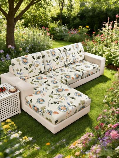 1 pieza Funda decorativa para cojín de sofá, Funda elástica antideslizante de envoltura completa para cojín de sofá de exterior junto al agua, para sofá de 1/2/3/4 plazas, de tela de seda de leche con estampado floral, adecuada para primavera, verano, otoño e invierno
