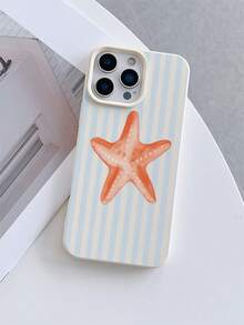 1个乳白色皮革纹理防震TPU手机保护壳，时尚条纹和海星图案UV印刷，适用于 7/8/7 Plus/8 Plus/X/XS/XR/XS Max/11/11 Pro/11 Pro Max/12/12 Pro/12 Pro Max/12 Mini/13/13 Pro/13 Pro Max/13 Mini/14/14 Pro/14 Pro Max/14 Plus/15/15 Pro/15 Pro Max/15 Plus/16/16 Pro/16 Pro Max/16 Plus/17/17 Pro/17 Pro Max/Air - 彩色 - 查看 1