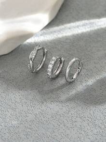 3 chiếc bông tai bằng đồng hình tròn đính đá Zirconia, kiểu dáng thời trang, tinh tế và tối giản. - Bông tai - Xem 4