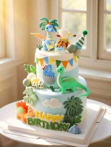 1 chiếc đồ trang trí bánh hình khủng long bằng cao su mềm hoạt hình - Chủ đề rừng rậm: Khủng long bạo chúa Tyrannosaurus Rex, Triceratops, Brachiosaurus, thích hợp cho tiệc sinh nhật trẻ em và tiệc mừng em bé chào đời, không có chức năng chơi, không dành cho trẻ em chơi. - Nhiều màu - Xem 9