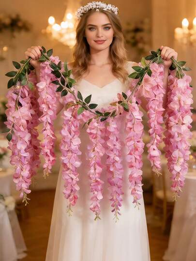 1 pieza Guirnalda de flores de glicinia artificial, especial para primavera y San Valentín, vid de arco floral falso de primavera, adecuado para decoración de habitación, fiesta, hogar, boda, cumpleaños, pared, arco, decoración de Año Nuevo, decoración de San Valentín, flor roja de primavera