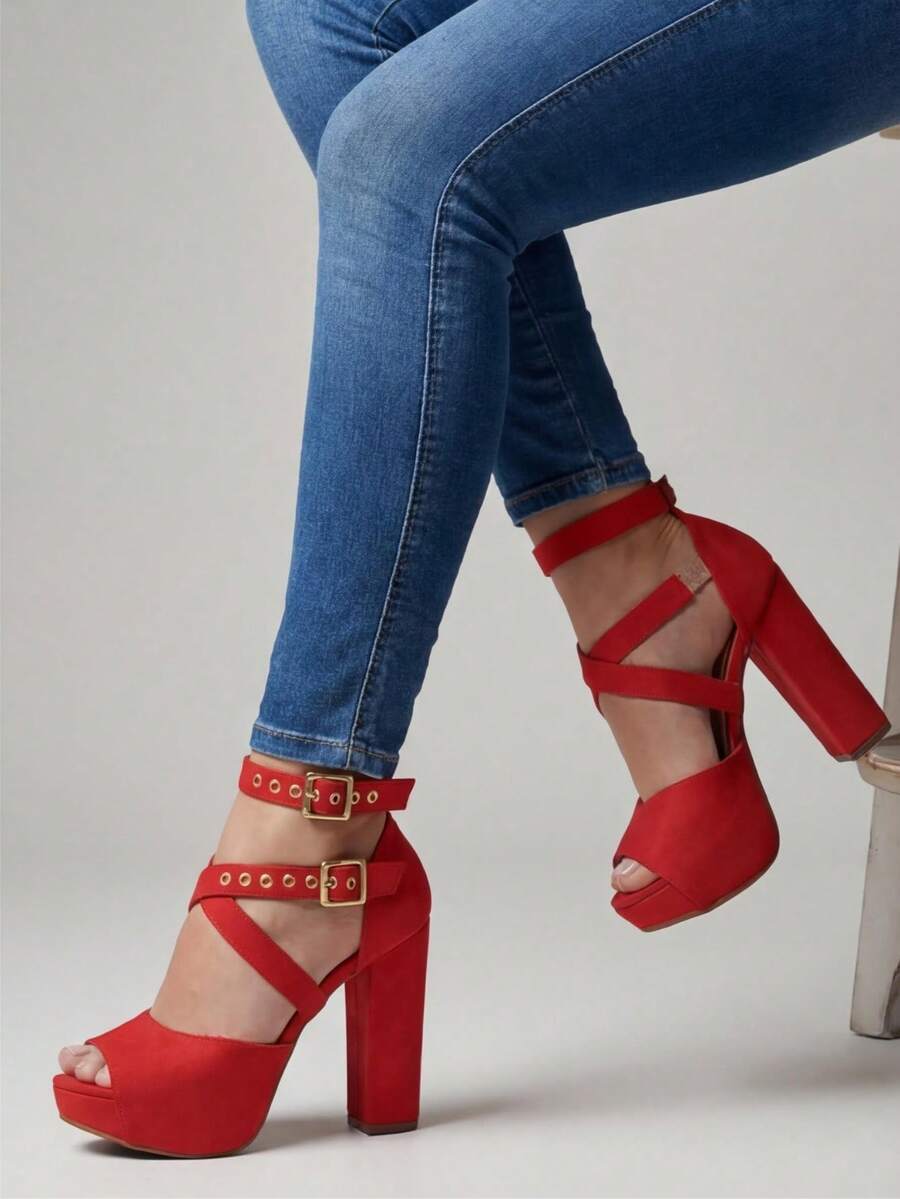 MODARPE Women Heeled Sandals - Red - View 1