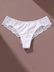 4件套性感女士低腰缎面亮面蕾丝边内裤 - 彩色 - 查看 6