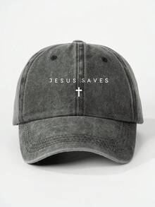 1pc Men's Printed "JESUS SAVES" Cross Washed Baseball Cap, Streetwear Casual Hat For Spring, Autumn, Travel, Beach Vacation - Baseball Cap - View 15
