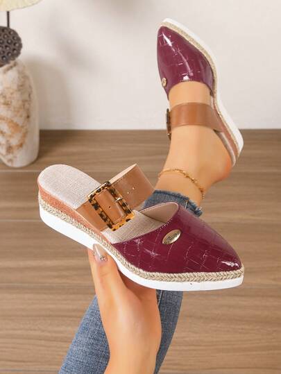 Plus Size Women's Fashionable Versatile Lightweight Hemp Rope Elegant Wedge & Platform Slip-On Shoes