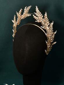 Gold Alloy Leaf Bridal Crown Headband, 3D Headpiece Suitable For Wedding Party,Summer,Beach - Gold - View 4