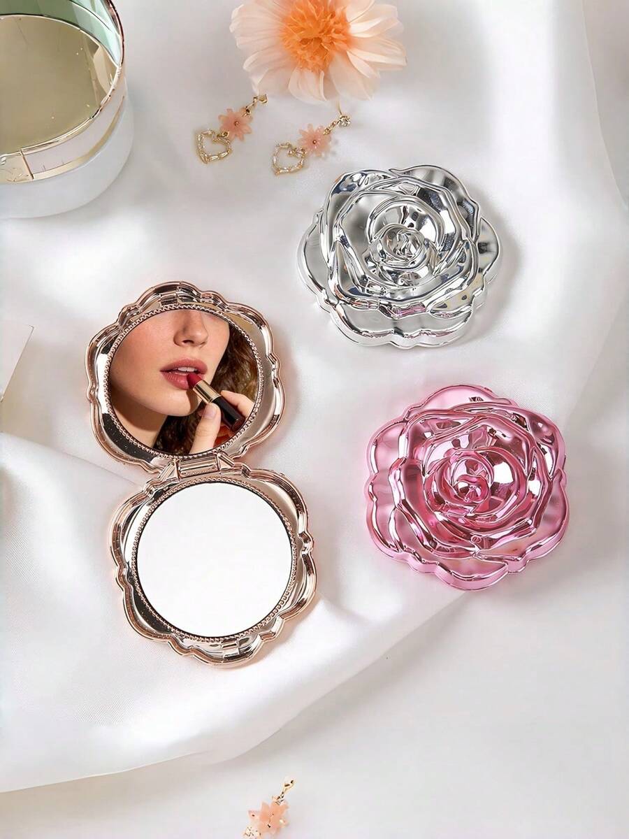 Gương tròn gấp gọn màu vàng hồng 1/5, gương trang điểm cầm tay di động có chân đế, gương trang điểm du lịch nhỏ gọn, gương trang điểm để bàn, gương trang điểm họa tiết hoa hồng dễ thương, hoàn hảo cho cô dâu, sinh viên đại học và những người đam mê du lịch, cũng là một món quà tuyệt vời cho Ngày Valentine và Ngày của Mẹ.