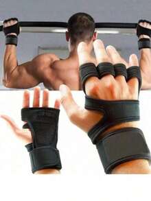 1 Pair Of Ink Colored Neutral Fingerless Sports Gloves, Available In S/M/L/XL Sizes, Suitable For Weightlifting, Gym Fitness Training, With Hook And Loop Fasteners - màu đen - Xem 2