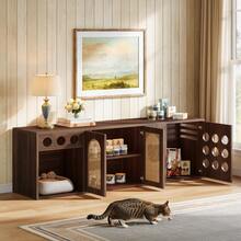 Tribesigns 70.9-Inch Extra Large Cat Litter Box Enclosure, Modern Farmhouse Hidden Litter Box Furniture Cabinet With Front Entry And 2-Tier Shelf, XL Wooden Indoor Cat House With Open Storage And Door - 棕色 - 查看 7