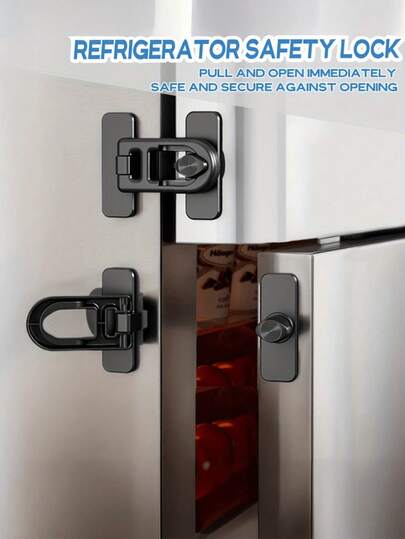 قفل سلامة الثلاجة - قفل سلامة الأطفال اللاصق بدون ثقب مناسب للثلاجة وأبواب الفرن - تصميم حزام السلامة، يأتي مع ملصق قوي خالي من البقايا قطعة واحدة
