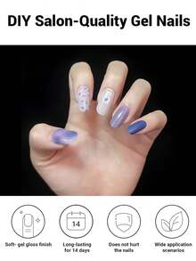 16片半固化凝胶美甲贴纸，金箔蓝百合花凝胶美甲贴，兼容任何UV灯，全甲覆盖，女性和女孩DIY礼物 - 彩色 - 查看 5