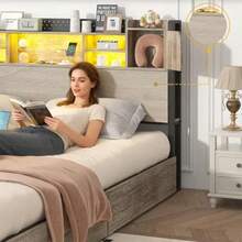 Cabecera De Cama Full Con Luces Led Y Salidas 140*15*109cm,Almacenamiento 3 Niveles + diseño multifuncional,Ideal para Dormitorios - Negro - Ver 6