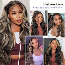 5x5/13x4 Body Wave Glueless Wigs Human Blended Hair 200% Density Highlight #1B/27 13x4 HD Transparent Lace Frontal Weaves Brazilian Virgin Hair Wig Pre Plucked Natural Hairline & Pre-Bleached Invisible Knots With Baby Hair Suitable For Women To Wear On Daily Or Holiday Occasions Synthetic Wig Cosplay Wigs Suitable For Halloween Or Parties - S1B/27 - Xem 8