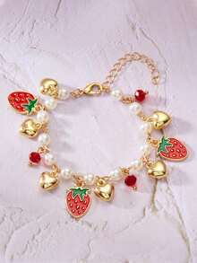 1pc Sweet & Cute Strawberry/Heart Pendant Children's Bracelet, Suitable For Daily Wear Or Gift To Friends - Multicolor - View 2