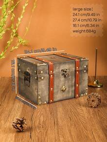 Boîte de rangement en bois européenne vintage avec serrure - Organisateur de rangement rustique fait main pour la décoration de la maison, boîte à souvenirs verrouillable, caisse en bois pour l'entrée et le bureau, pièce de décoration multifonctionnelle et accessoire pour salle d'évasion, bois européen de qualité, finition style antique, sécurisé, durable, coffre gain de place pour cadeaux et collections - Voir 14