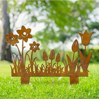 1pc 2D Acrylic Wild Flower Garden Stake, Charming Floral Design, Suitable For Yard, Lawn Outdoor Sculpture. Perfect For Fence Top And Seasonal Decoration