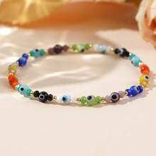 1 pièce Bracelet bohème d'été à l'œil du diable, bracelet de perles en cristal coloré, bracelet à l'œil du diable en verre, bracelet élastique de perles colorées, bracelet porte-bonheur, convient pour les déplacements quotidiens, cadeau d'anniversaire, cadeau familial, cadeau d'ami, cadeau de plage - Multicolore - Voir 4