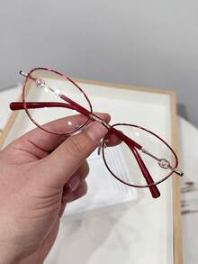 1pc Women's Casual Retro Oval Red Fashion Flat Glasses, Suitable For Daily Wear And Street Photography - Multicolor - View 2