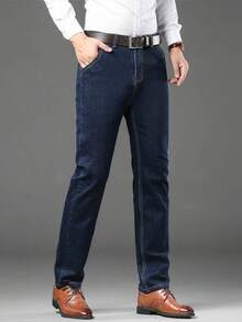 Men's Classic Fit Trousers Comfortably Stretchy With Durable Wash Treatment All-Season Regular-Length Solid-Colour Casual Trousers Essential Wardrobe Staple For Effortless Styling Timeless Design With Premium Stitching Casual Trousers For Everyday Wear - 藍的 - 查看 4