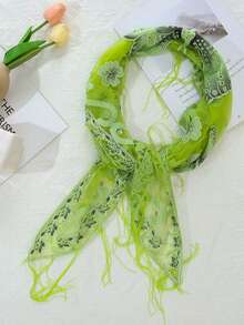 1pc Women's Lace Butterfly Rose Handmade Tassel Triangle Scarf, Fashionable And Elegant Ladies' Spring/Summer Versatile Floral Print Shawl, Lightweight Breathable Sunscreen Scarf/Headscarf - Multicolor - View 7