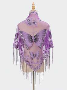 1pc Women's Lace Butterfly Rose Handmade Tassel Triangle Scarf, Fashionable And Elegant Ladies' Spring/Summer Versatile Floral Print Shawl, Lightweight Breathable Sunscreen Scarf/Headscarf - Multicolor - View 17