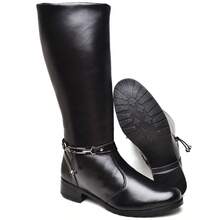 Riding Boot With Side Buckle Detail And Zipper, Made Of High-Quality Synthetic Leather. - Black - View 6