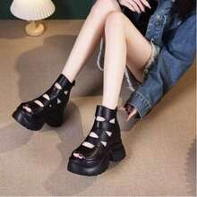 女童夏季新款厚底凉鞋，罗马风镂空休闲透气鞋 - 黑色 - 查看 5