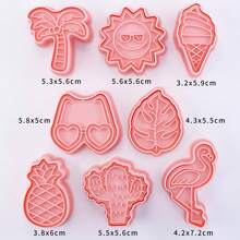 8 件套夏日海滩饼干模具，夏威夷风情饼干切割器，适合夏季度假 - 火烈鸟、时尚眼镜、椰子树、海星、贝壳、西瓜造型 - 彩色 - 查看 4