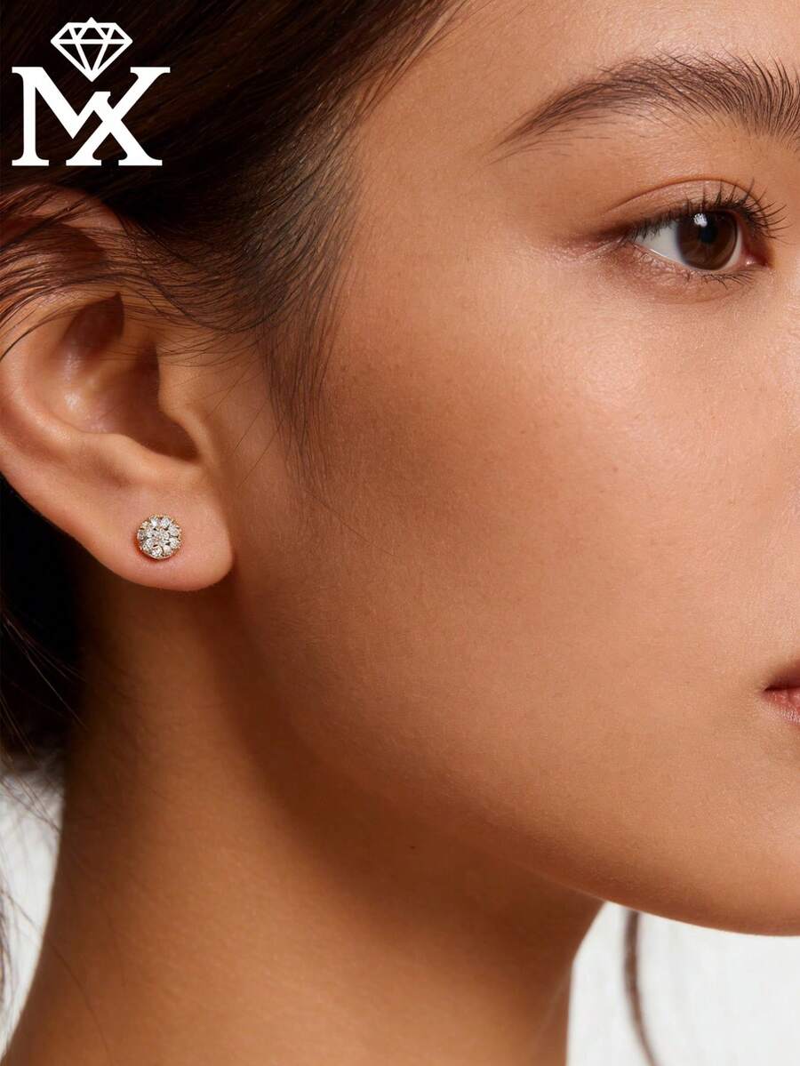 SYMFNY 一对优雅简约的925纯银耳环，镶嵌精致圆形立方氧化锆，奢华小众设计，送给女友、朋友、同事的贴心礼物 - 金黃色 - 查看 1