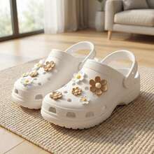 10Pcs/1Set Kawaii Floral Charms Set - Pastel Daisy Shoe Buttons, Clog Decorations For Summer Sandals For Outdoor Activities, Vacation, Travel, Outfit Accessories, And Gifting - Brown + White - View 3